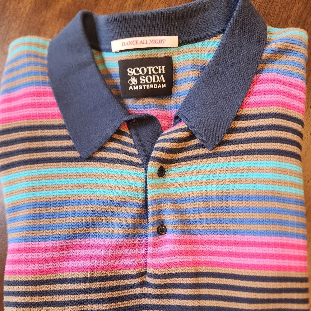 Scotch & Soda Striped Polo Shirt.Color block, Y2K Festival streetwear danceclub